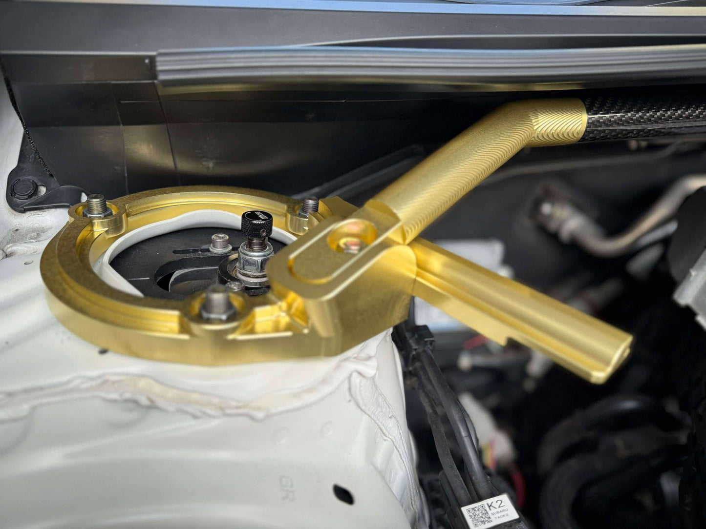 TDMi Billet Alloy & Carbon Fiber Front Strut Bar for VB WRX | High-Performance Upgrade