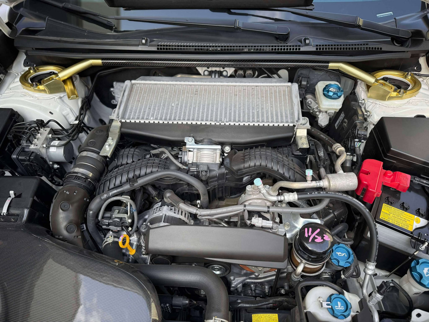 TDMi Billet Alloy & Carbon Fiber Front Strut Bar for VB WRX | High-Performance Upgrade