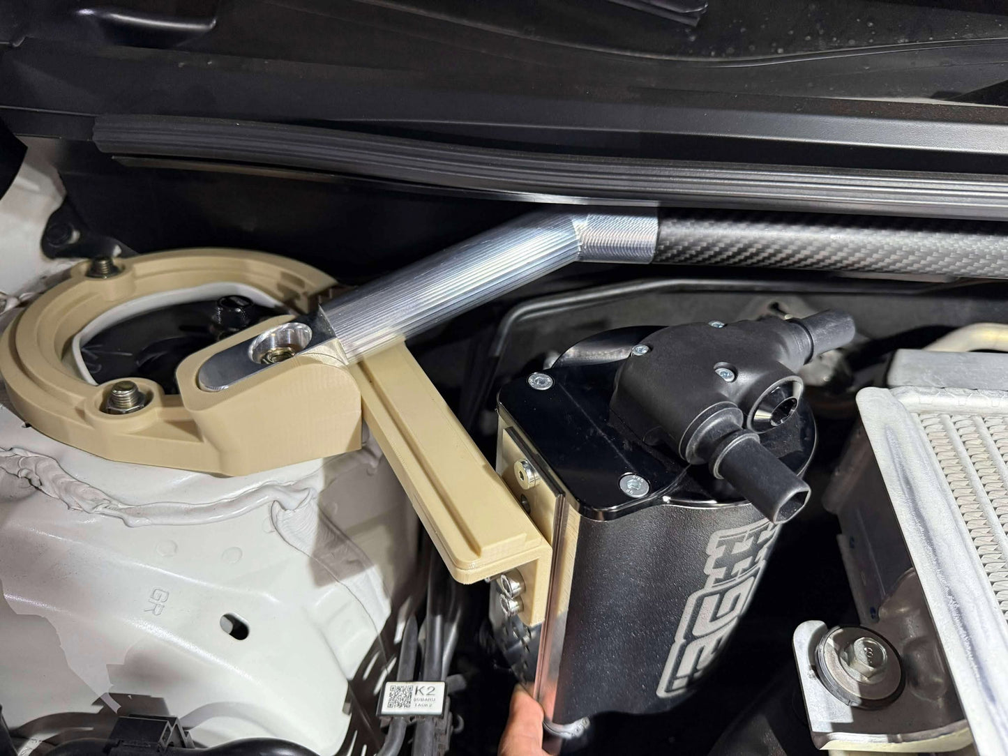 TDMi Billet Alloy & Carbon Fiber Front Strut Bar for VB WRX | High-Performance Upgrade